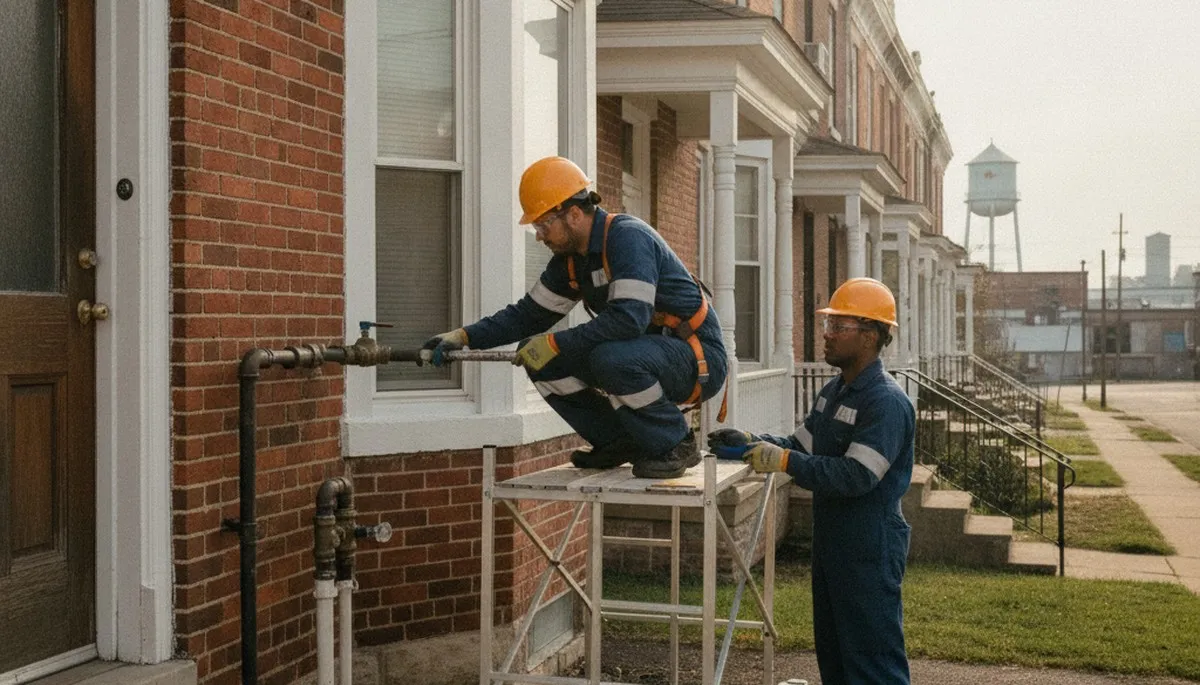 Baltimore, MD plumber repairing a residential pipe for local plumbing service