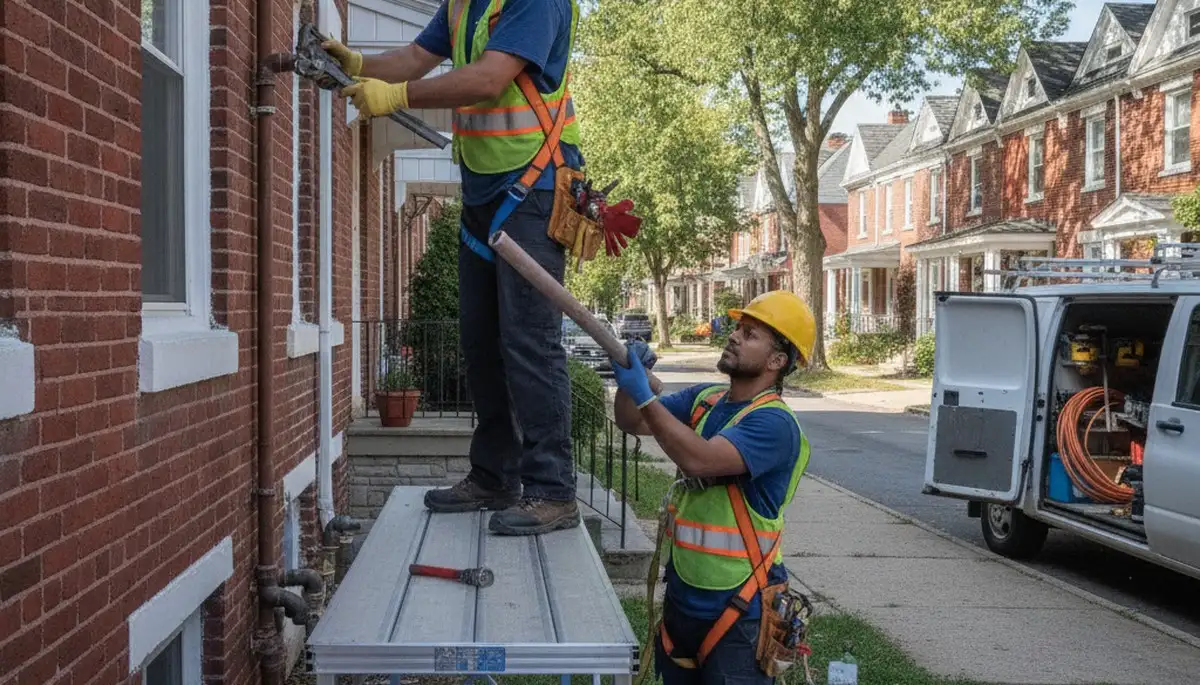 Baltimore MD plumber repairing a residential leak for plumbing repair service