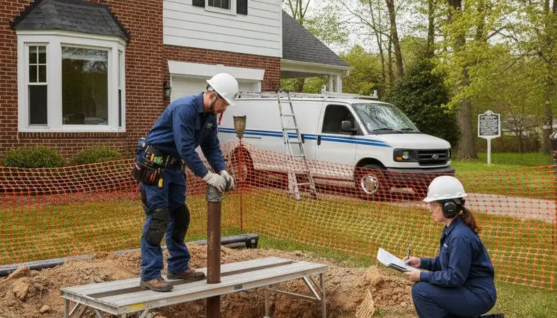 Baltimore, MD plumber repairing a leaking pipe for a residential plumbing service