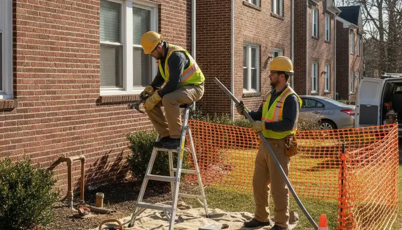 Baltimore, MD plumber repairing a leaking pipe for a residential plumbing service