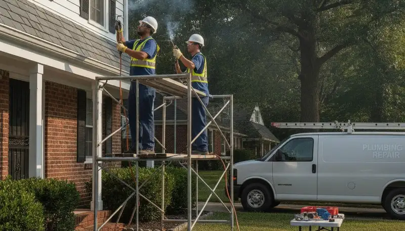 Baltimore, MD plumber repairing a leaking pipe for a local plumbing service