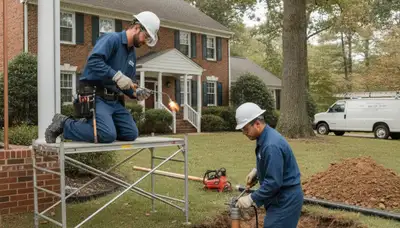 Baltimore, MD plumbing repair technician fixing a residential pipe leak