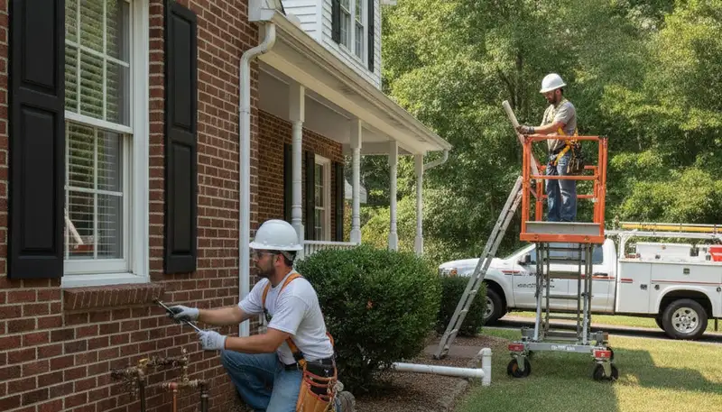 Baltimore, MD plumber repairing a leaking pipe for a plumbing service call