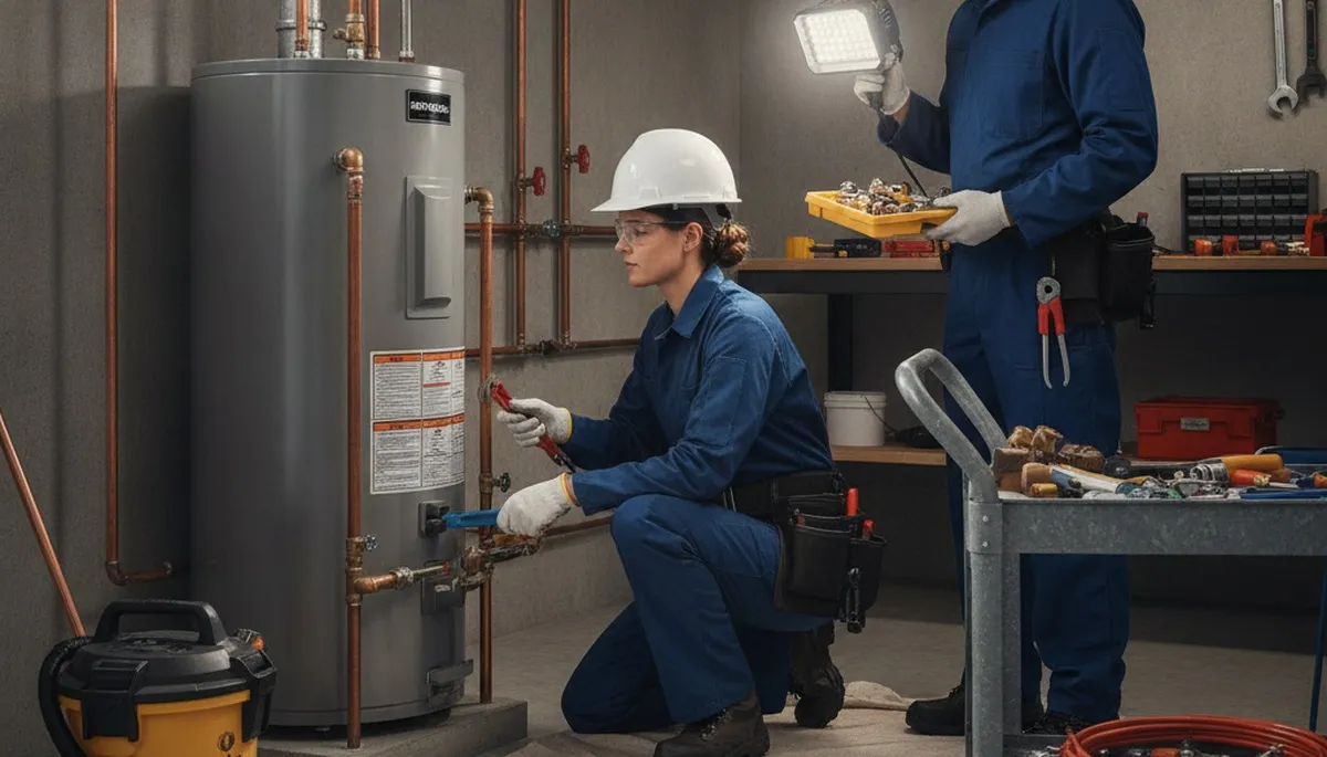 Baltimore, MD plumber repairing residential pipes for plumbing service call