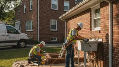 Baltimore, MD plumber repairing a leaking pipe for a residential plumbing service