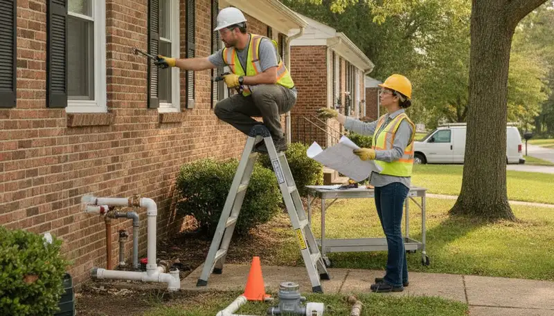 Baltimore, MD plumber repairing a residential pipe for plumbing repair service