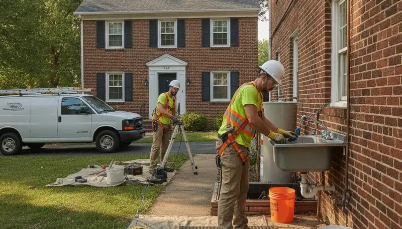 Baltimore MD plumber repairing a leaking pipe for residential plumbing service