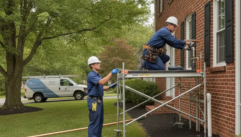 Baltimore, MD plumber repairing a leak for a local plumbing service