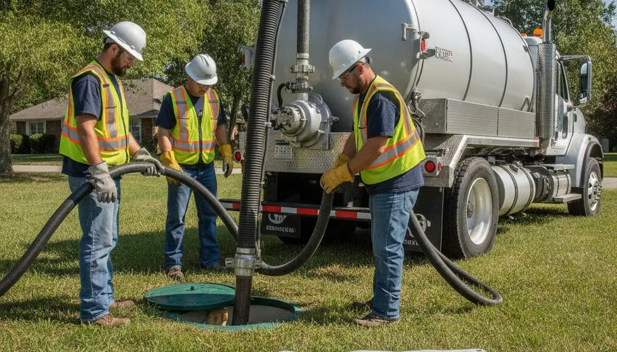 Septic pumping service truck in Baltimore, MD for home plumbing maintenance