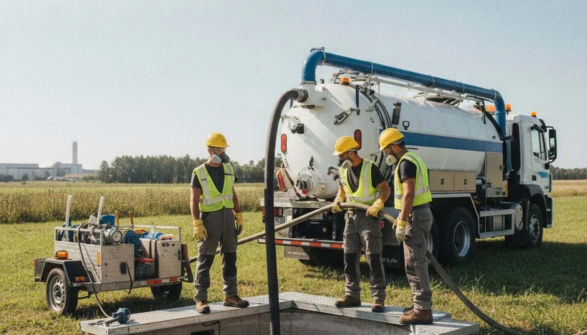 Baltimore, MD plumber cleaning a septic tank for residential maintenance and odor prevention