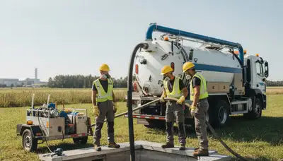 Baltimore, MD plumber cleaning a septic tank for residential maintenance and odor prevention