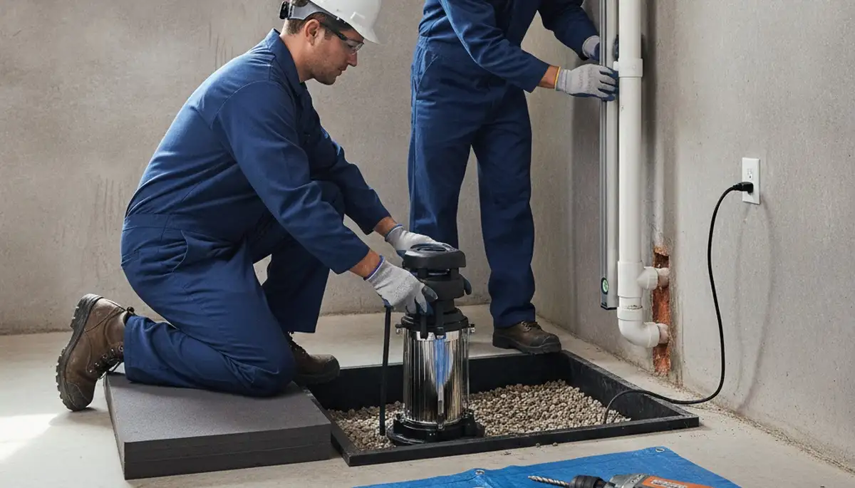 Baltimore, MD plumber installing a sump pump to protect a home from flooding