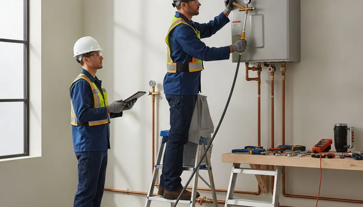 Baltimore, MD plumber installing tankless water heater for home service repair