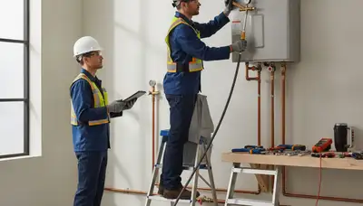 Baltimore, MD plumber installing tankless water heater for home service repair